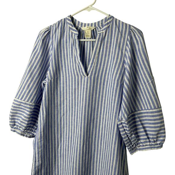H&M Linen-Blend Tunic Dress Blue White Striped XS Coastal Resortwear Relaxed - Picture 2 of 8